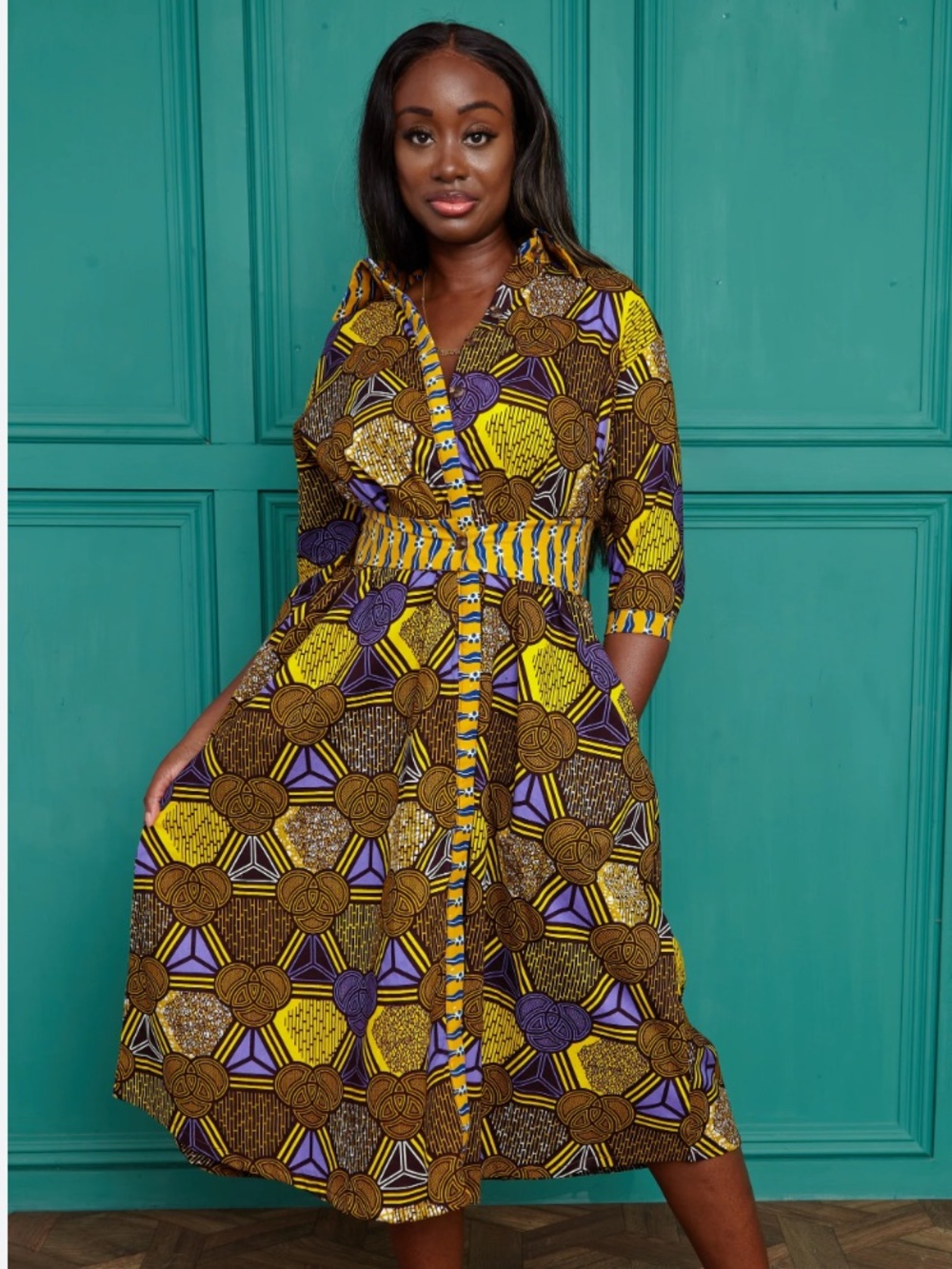 Ohema Ohene Rita Mixed African Print Midaxi Dress Size Small